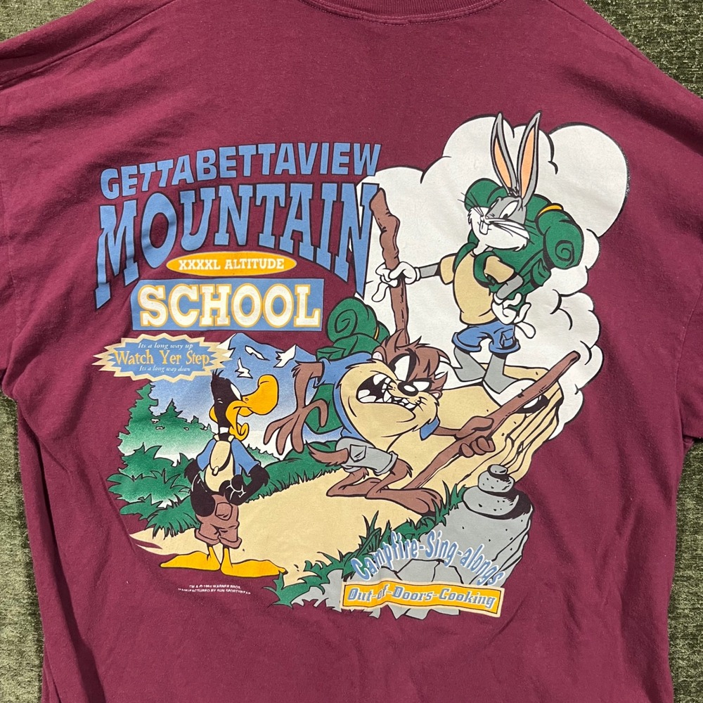 Sun Sportswear T-Shirt Mens XL Maroon Looney Tunes Taz 1994 Vintage Pocket Tee